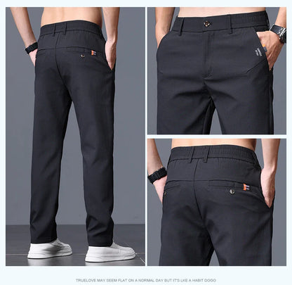 Men's Business Slim Pants Spring Thin Fashion Pocket Casual Trousers Comfortable Letter Labeling Pants Male Clothes
