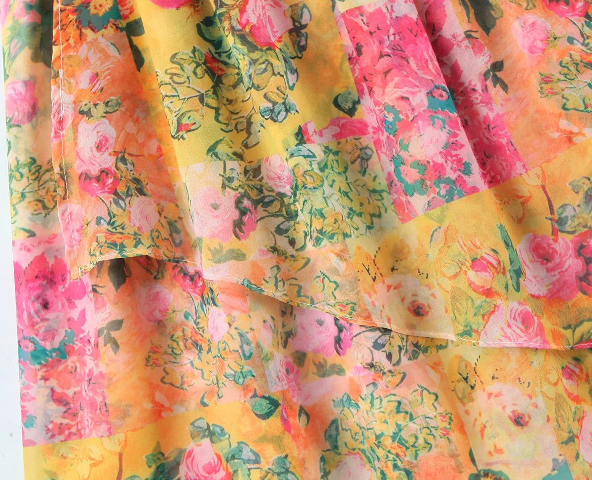Flower Print Spaghetti Strap Mini Dress Women Backless Skater Lacing up Sling Robe Holiday