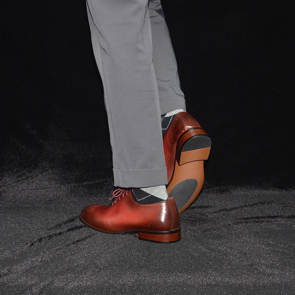 Luxury Genuine Leather Men's Dress Shoes Red/Black Wingtip Oxford Formal Lace-up Brogue Business Man Shoes for Social Wedding