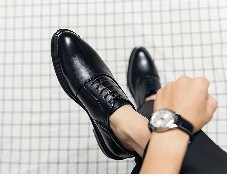 Fashion Business Formal Leather Shoes Men 2026 Summer Low-top Solid Wedding Shoes Black Oxford Pointed Office Shoes Plus Size 46
