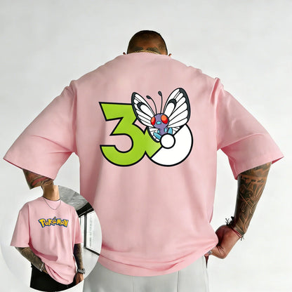 30th Anniversary Butterfree Printed T-shirt Summer Men's and Women's Loose Casual Hip Hop Trendy Short Sleeve Top