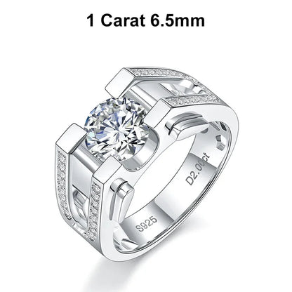 1ct 2ct Moissanite Ring For Men 925 Sterling Silver with White Gold Plated Wedding Band Man Rings Luxury Fine Jewelry
