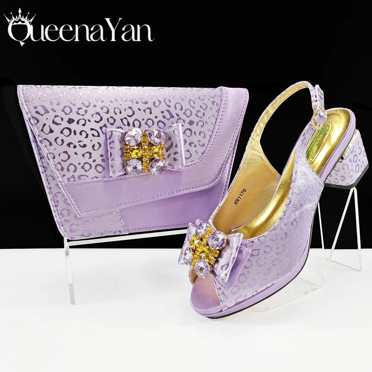 2025 Shiny Italian Fashion Pointed Toe Women Heel Fashion Rhinestone Decoration Pink Color Shoes And Bag Set