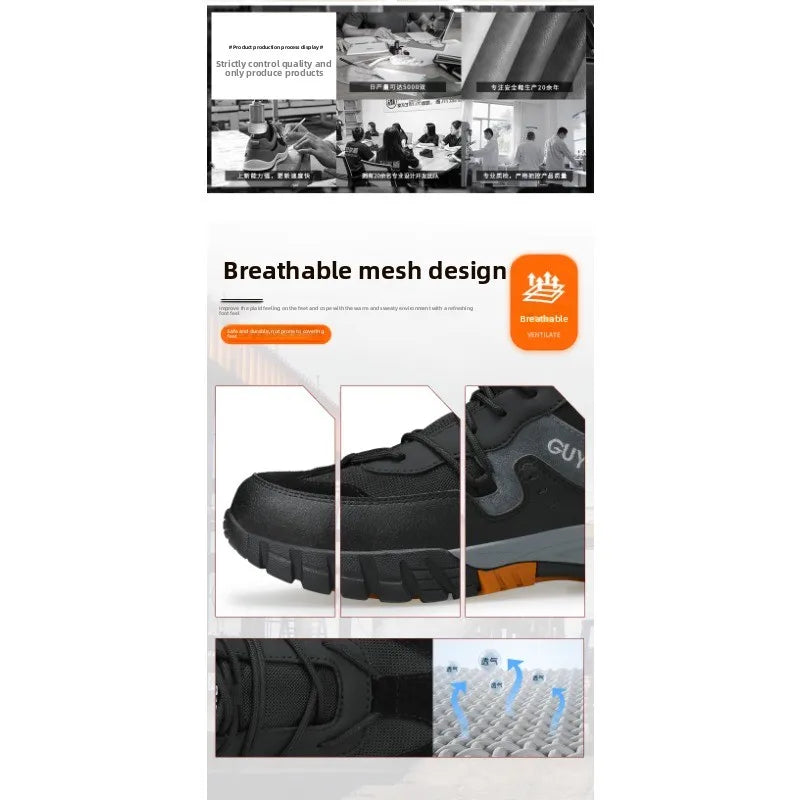 Men's Summer Shoes Breathable Anti Smash Anti Puncture Steel Toe Protection Soft Sole 10KV Electrical Safety Work Foot