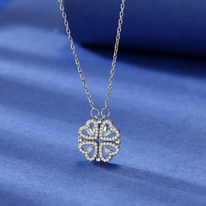Transform Luxury Four Leaf Clover Pendant Necklace  Stainless Steel Crystal Gold Color Heart Jewelry for Women Gift