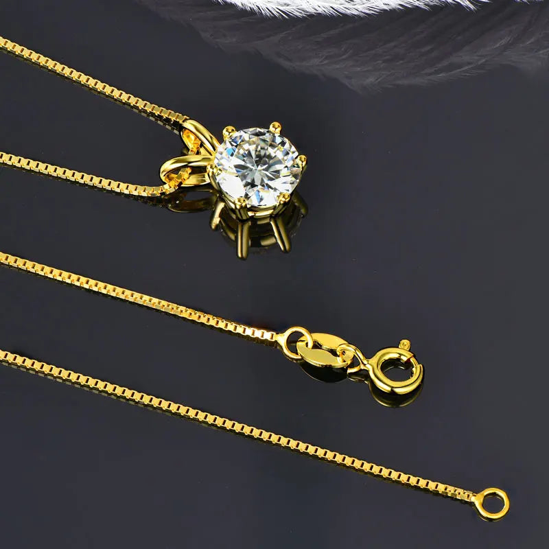 Real 925 Silver Moissanite Jewelry Set Gold Plated 0.5-2ct Stud Earrings Solitaire Pendant Necklace Set for Women Men Gift