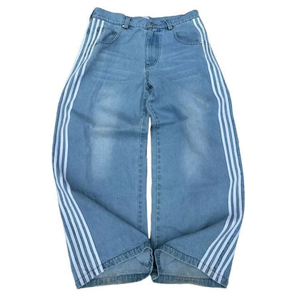American Harajuku Style Baggy Jeans Y2K Streetwear Striped Denim Pant Men Women Casual Wide Leg Trousers Trendy High Street Pant