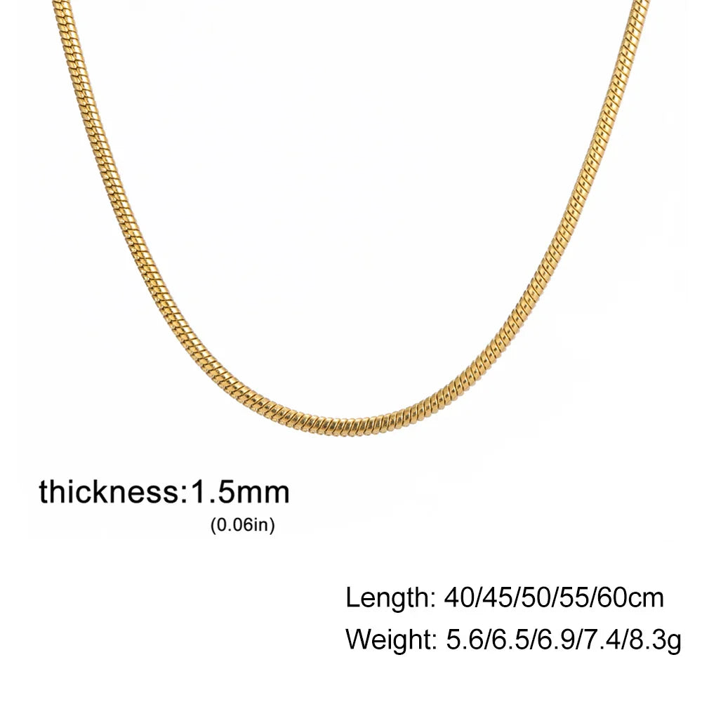 Stainless Steel Gold Color Round Snake Chain Necklace Women Men Long Neck Chains Trendy Punk Jewelry Gift Wholesale
