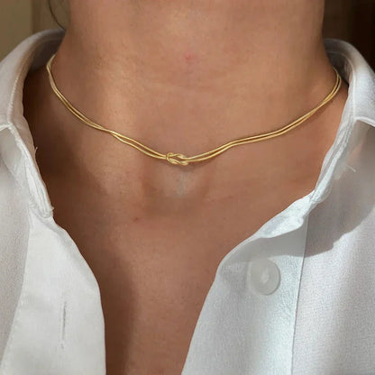 Elegant Minimalist Jewelry Lusterless 14k Gold Plated Knotted Snake Chain Necklace Women's Stainless Steel Accessories
