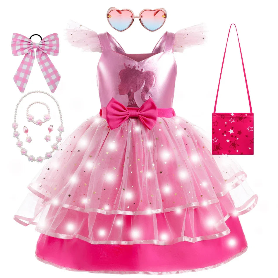 Princess Girls Rosy Movie Tutu Dress for Girl Letter B Birthday Party New Year Christmas Costumes Margot Ken Robbie