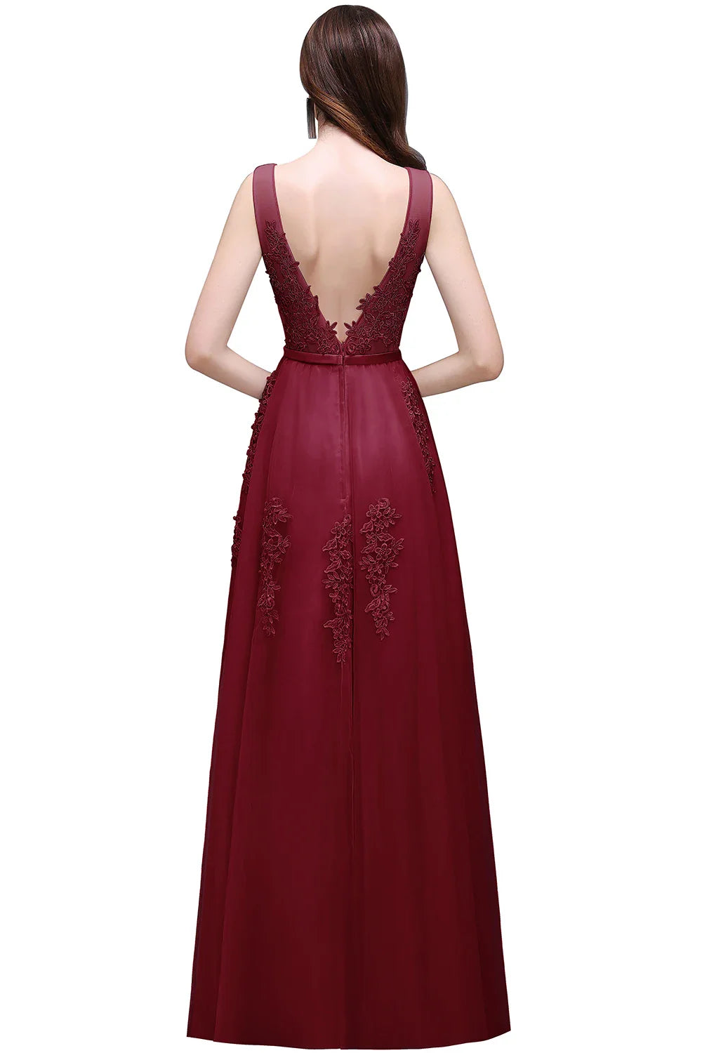 Gorgeous Pearl Pink Evening Dresses Illusion Strap Lace Appliques Square Neck V-Backless Gowns Slim A-Line Maxi Party Prom Dress