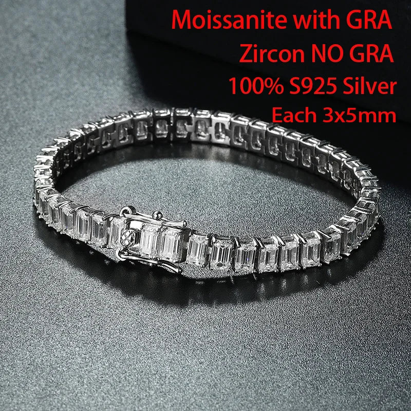 5*7mm 1ct Emerald Cut Moissanite Bracelets For Women Man S925 Silver Lab Diamond Bracelet Wedding Party Fine Jewelry