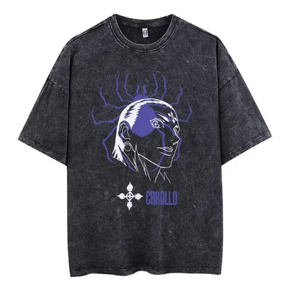 Washed print retro Harajuku style fashionable casual streetwear suitable for both men and women's tops