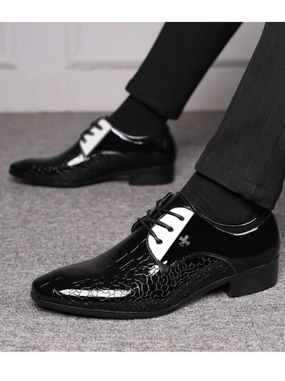 Men's Dress Shoes Cracked Stripe Classic Formal Business Oxford Shoes Casual Lace Up Mens Derbys Shoes