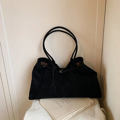 Velvet Zipper 2024 New Product Large Tote Bag Solid Large Capacity Popular Fashion Shoulder Bag Soft Simple Commuter Handbag