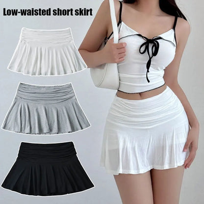 Sweet Pleated Super Mini Skirt Fashion Versatile Black Low-Waisted Skirts Tennis Dance Fitness Short Skirts Women Summer Skirts