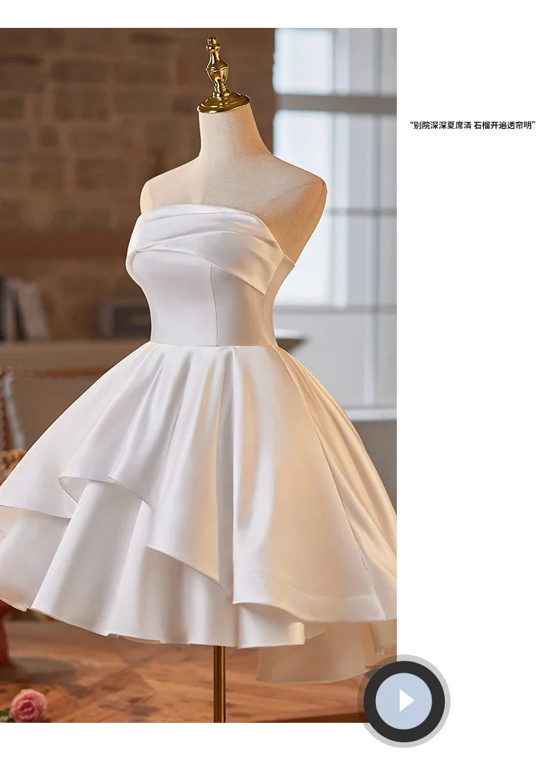 Prom Dress Homecoming Dresses for Teens Lace Formal Dress Birthday Party Annual Meeting White Short Satin Mini Graduation Dress