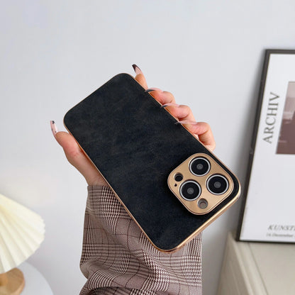 Leather Phone Case For Iphone 13 11 12 14 15 16 ProMax Plus Electroplated Frame Lambskin Phone Shell For IPHON13 14 15 16 Promax
