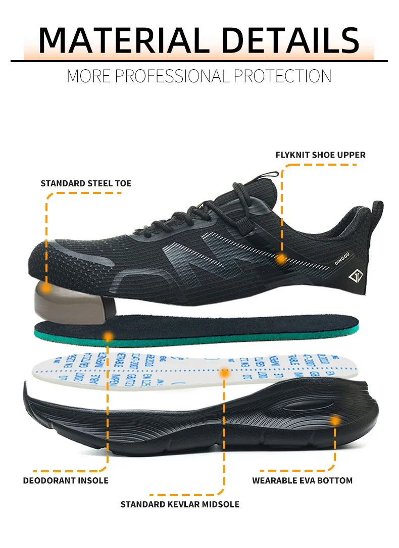 Work Safety Shoes Men Lightweight Indestructible Work Sneakers Security Steel Toe Shoes Safety Protective Boots Black Size 40-46