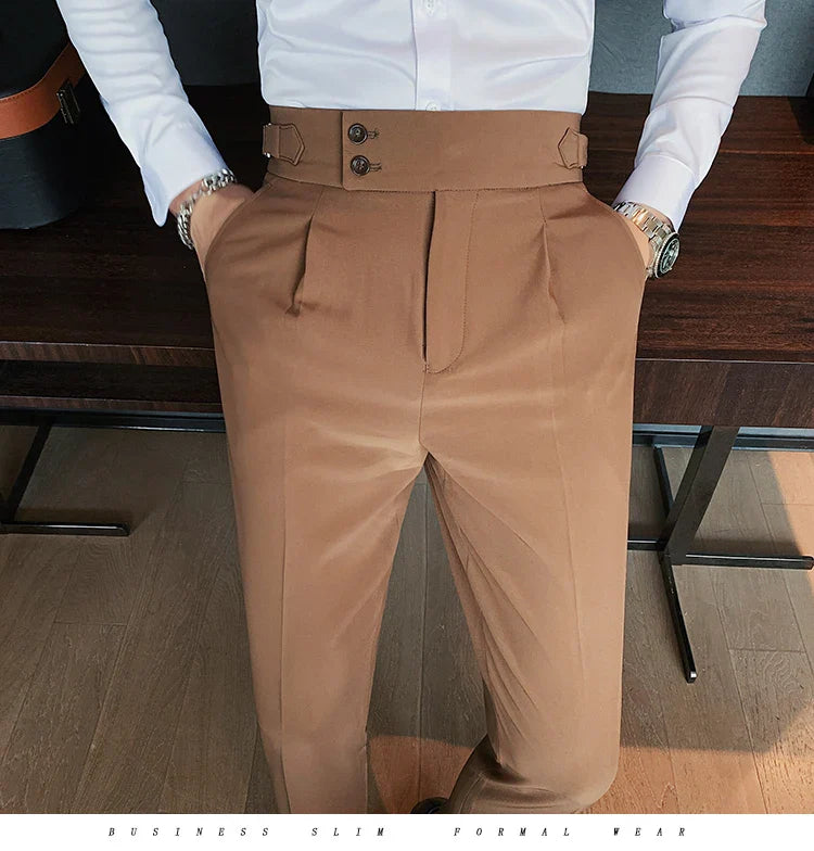 Men British Style Suits Pants New Male Solid High Waist Trousers High Quality Men Formal Slim Fit Business Casual Suit Pants
