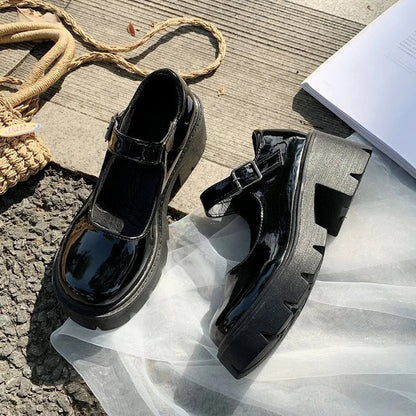 Patent Leather High Heels Mary Jane Shoes Women Japanese Style Ankle Buckle Platform Pumps Woman Punk Jk Uniform Lolita Shoes 43