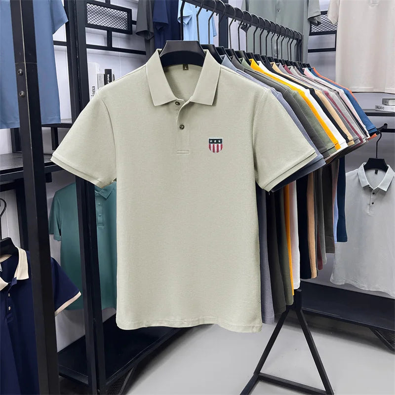 men's summer luxury brand cotton 100% polo shirt lapel printing short sleeves t-shirt business leisure ventilate men's clothing