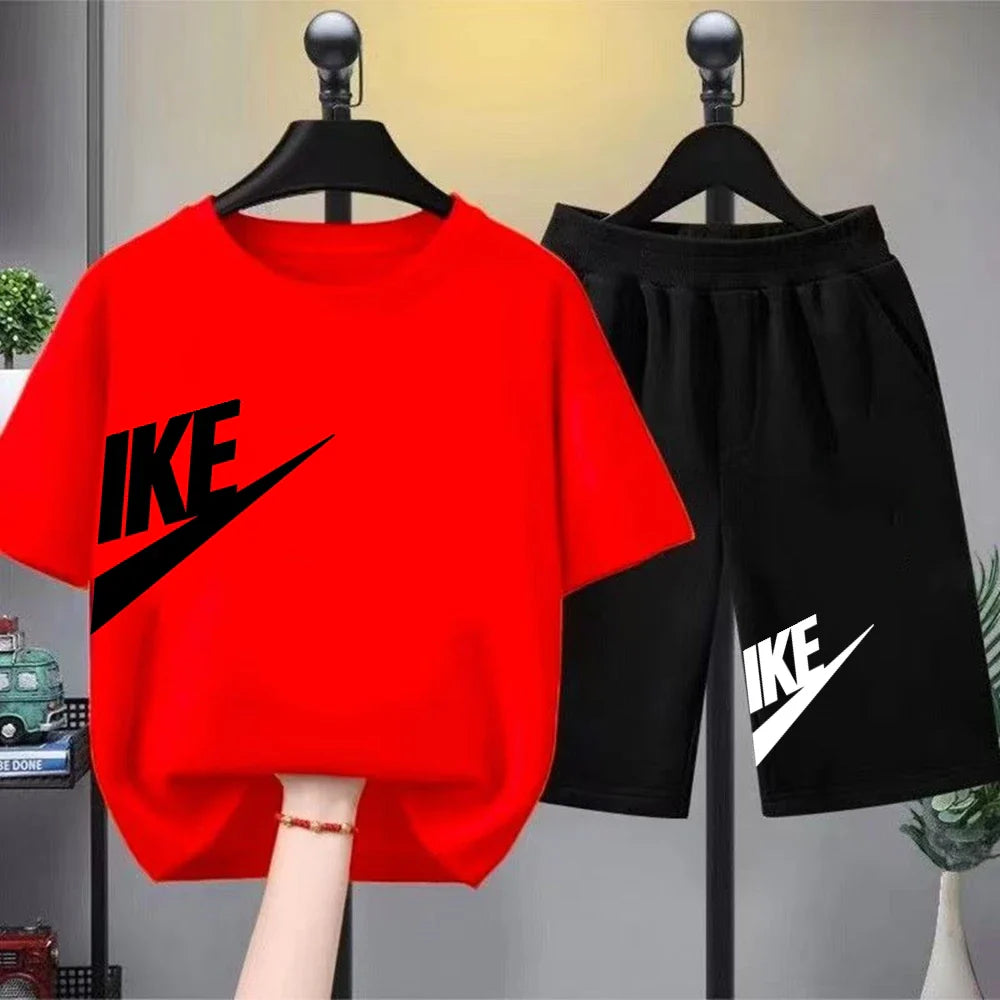 Summer Brand black T-shirt+Shorts Two-piece set Kids Clothing Fashion Letter Boy Girl3-12Yrs Sports Short-sleeved Casual Set