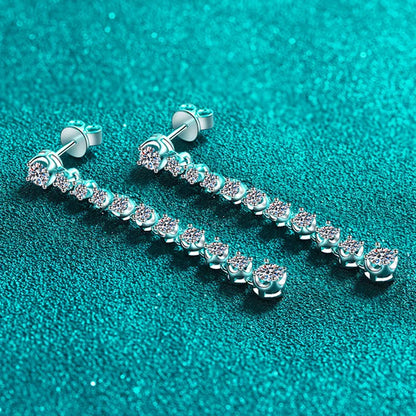 18k Plated 1.18cttw Moissanite Drop Earrings for Women Sparkling Full Diamond Long Tassels Jewelry S925 Sterling Silver