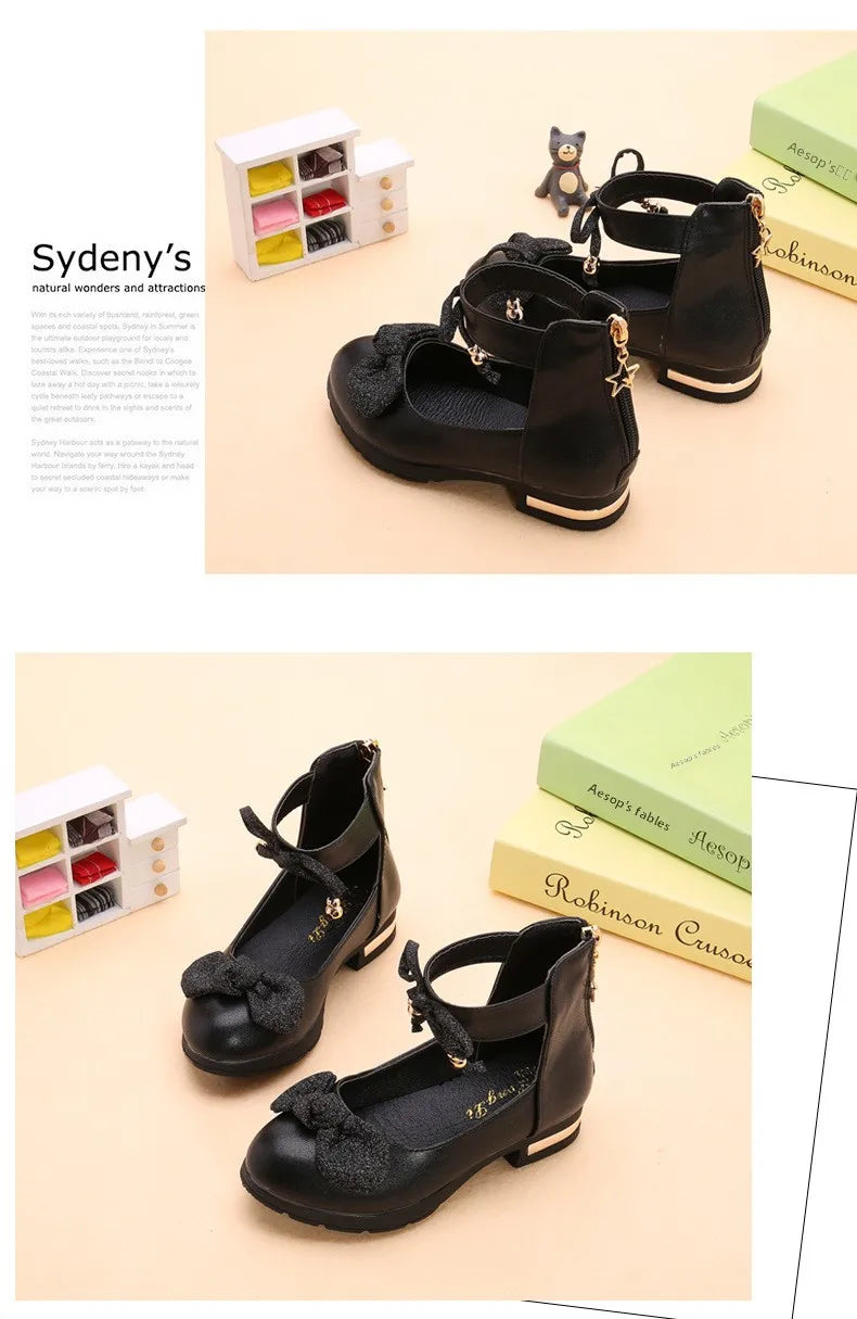 2026 Shiny Bow Stage Elegant Comfortable Catwalk Fashion Spring/summer Students Baby Girls Princess Shoes Cute Kids Sandals