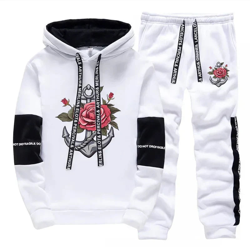 Mens Tracksuit Retro Pattern Printing  Single Piece Sweatshirts Sweatpants Casual Office Home Hoodie Pants Sports Mens Clothing
