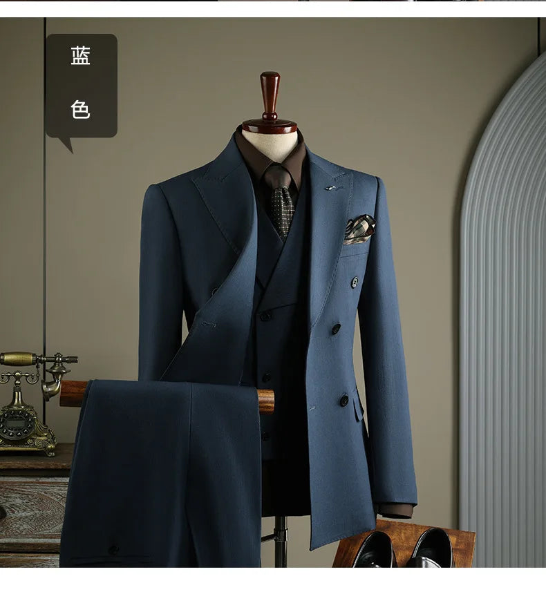 Terno Masculino de Alta Qualidade Formal Social Slim Fit Abotoamento Duplo Listrado Conjunto de Terno Noivo Casamento Roupa de Festa Smoking Roupa Masculina