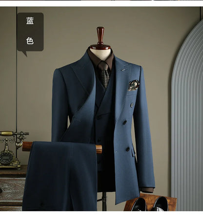 Terno Masculino de Alta Qualidade Formal Social Slim Fit Abotoamento Duplo Listrado Conjunto de Terno Noivo Casamento Roupa de Festa Smoking Roupa Masculina