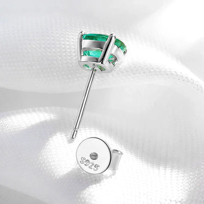 18k Plated 1CT 2CT Oval Cut Lab-grown Colombian Emerald Stud Earrings for Women Moissanite Earring S925 Sterling Silver