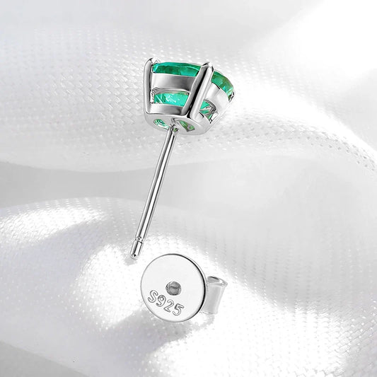18k Plated 1CT 2CT Oval Cut Lab-grown Colombian Emerald Stud Earrings for Women Moissanite Earring S925 Sterling Silver