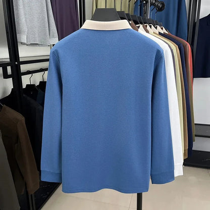 Fashion luxury brand long sleeve polo shirt men's autumn new trend badge embossed design Korean casual silk cotton lapel T-shirt
