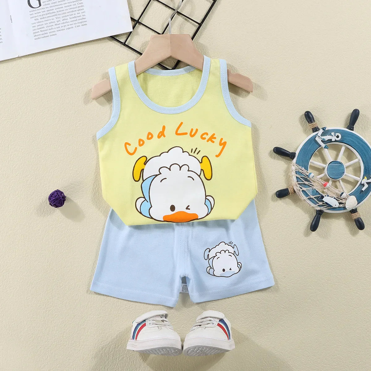 1 Set Summer Cotton Children Sets Kids Clothes Boys Girls Vest Suit Children's Clothing Baby T-Shirts Shorts Tank Top Sleeveless