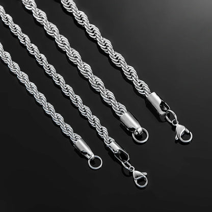 2.3mm/3mm/4mm/5mm/6mm Stainless Steel Twisted Rope Chain Silver Color Necklace for Men Women 16 to 30 Inches