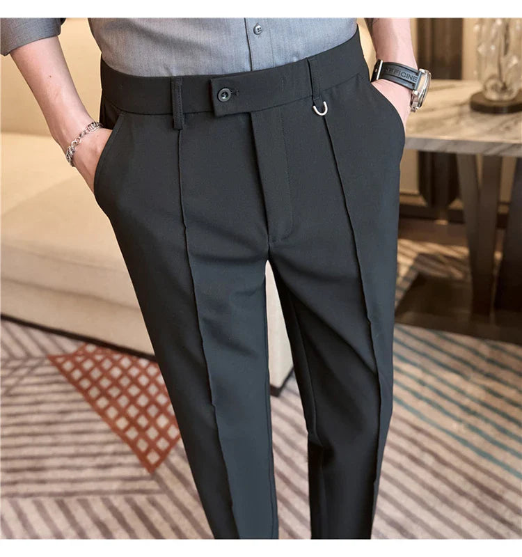 Men's business casual trousers, daily formal work pants, 2024 new high quality, plain color versatile ankle-length trousers.