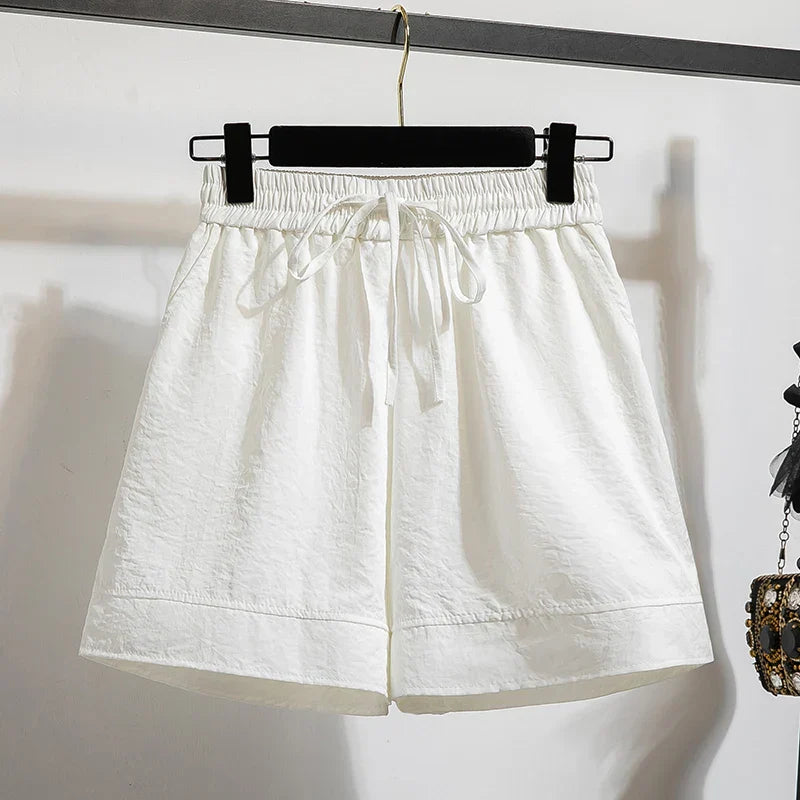 Plus Size Summer Shorts For Women 2025 Summer Ice Silk Drawstring Large Size Loose Shorts Women Korean Streetwear Shorts Female