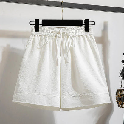 Plus Size Summer Shorts For Women 2025 Summer Ice Silk Drawstring Large Size Loose Shorts Women Korean Streetwear Shorts Female
