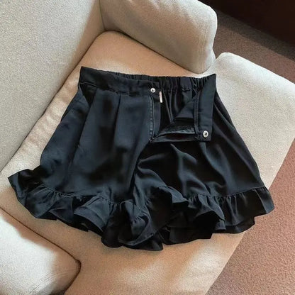 Shorts Women A-line Loose Ruched Ruffles Elastic High Waist Solid Body Building Summer Loose Ins Chic All-match Plus Size 5XL