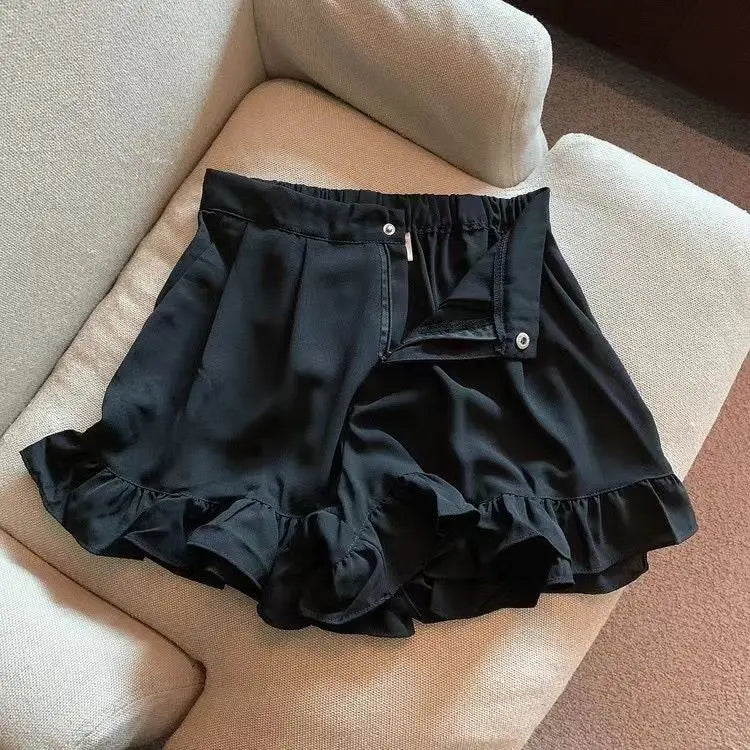Shorts Women A-line Loose Ruched Ruffles Elastic High Waist Solid Body Building Summer Loose Ins Chic All-match Plus Size 5XL