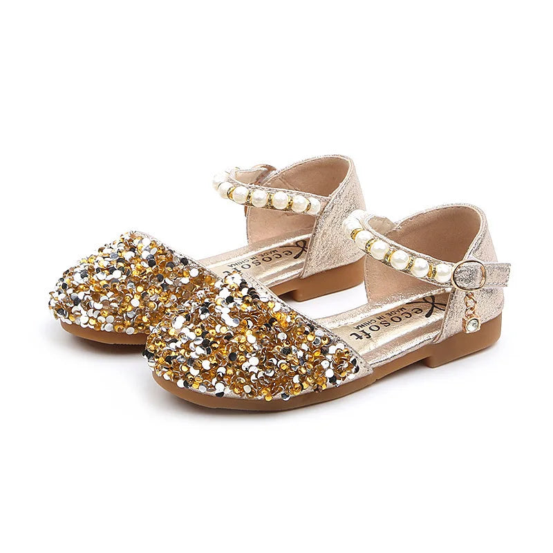 Summer Girls Sandals Fashion Sequins Rhinestone Bow Girls Princess Shoes Baby Girl Shoes Flat Heel Sandals Size 21-35
