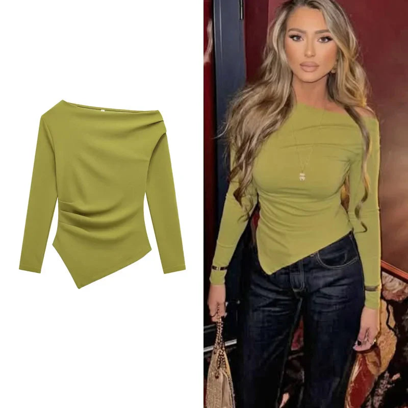 Women's Sexy Elegant Tops 2025 Spring Long Sleeve Pullovers Fashion Casual Y2k White Black Red Green Tops For Female