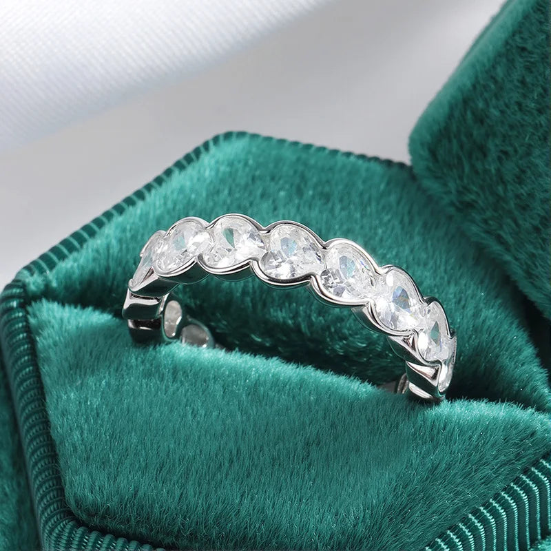 3/4mm Heart Cut D Color Moissanite Rings Full Diamond Luxury Bridal Promise Band for Women Original S925 Silver Jewelry