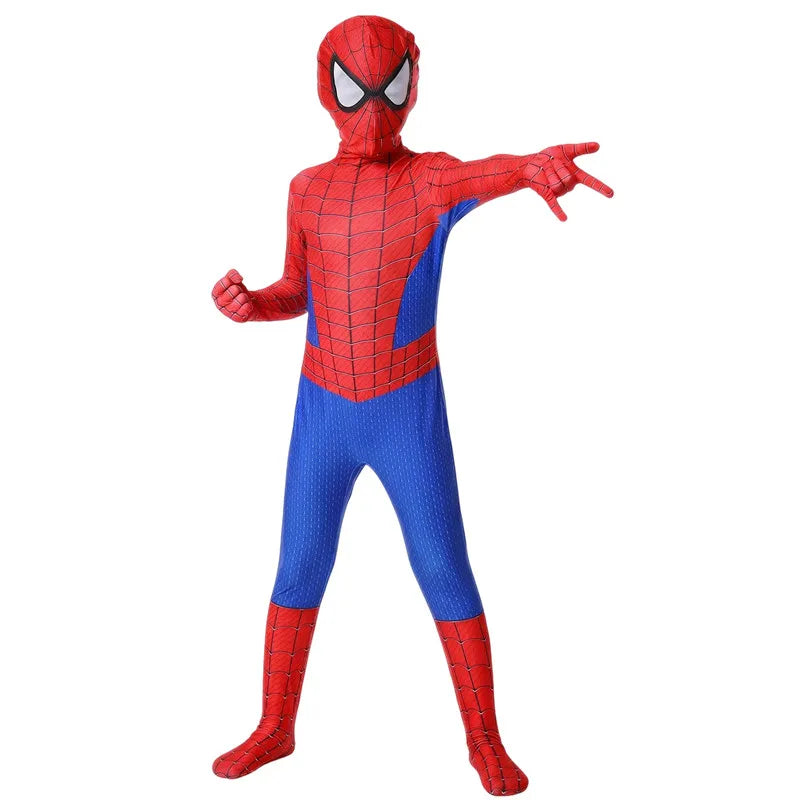 Boys Girls Superhero Costume Spider Web Jumpsuit With Mask For Kids Party Cosplay Movie Character Outfit Birthday Gift Play Cost