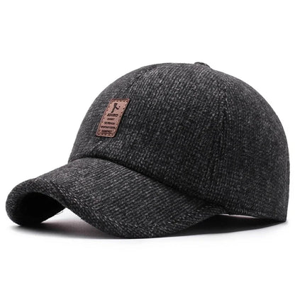 Autumn Winter Warm Men Woolen Baseball Cap Outdoor Ear Cover Earflaps Adjustable Hat Middle-aged Dad Hat With Earmuffs Design