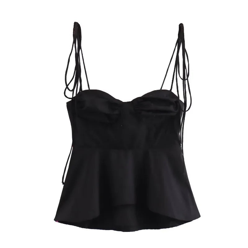 White Smocked Strappy Camisole Women's Sexy Sleeveless Ruffle Slim Bra Solid Color Streetwear Y2k Women's Tops Camisole