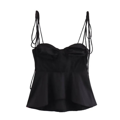 White Smocked Strappy Camisole Women's Sexy Sleeveless Ruffle Slim Bra Solid Color Streetwear Y2k Women's Tops Camisole