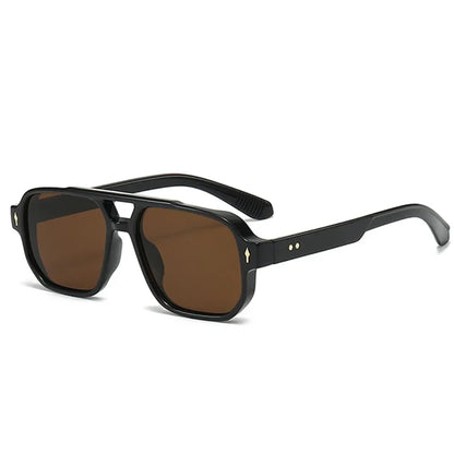 Vintage Double Bridges Men Square Sunglasses Fashion Green Ocean Lens UV400 Eyewear Women Trending Rivets Sun Glasses